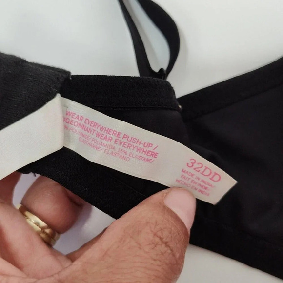 Victorias Secret PINK Wear Everywhere Push Up Pigeonnant Bra Size 32DD Black - Picture 8 of 9